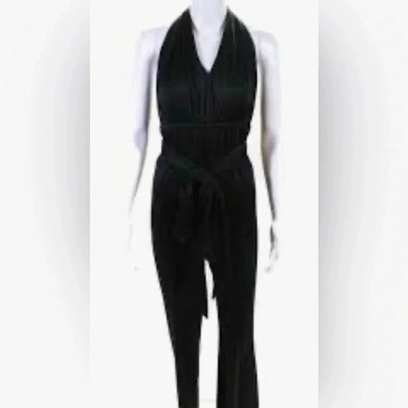NWT Halton Heritage halter neck day 2 nite black straight leg stretch pantsuit 8 - Picture 1 of 5